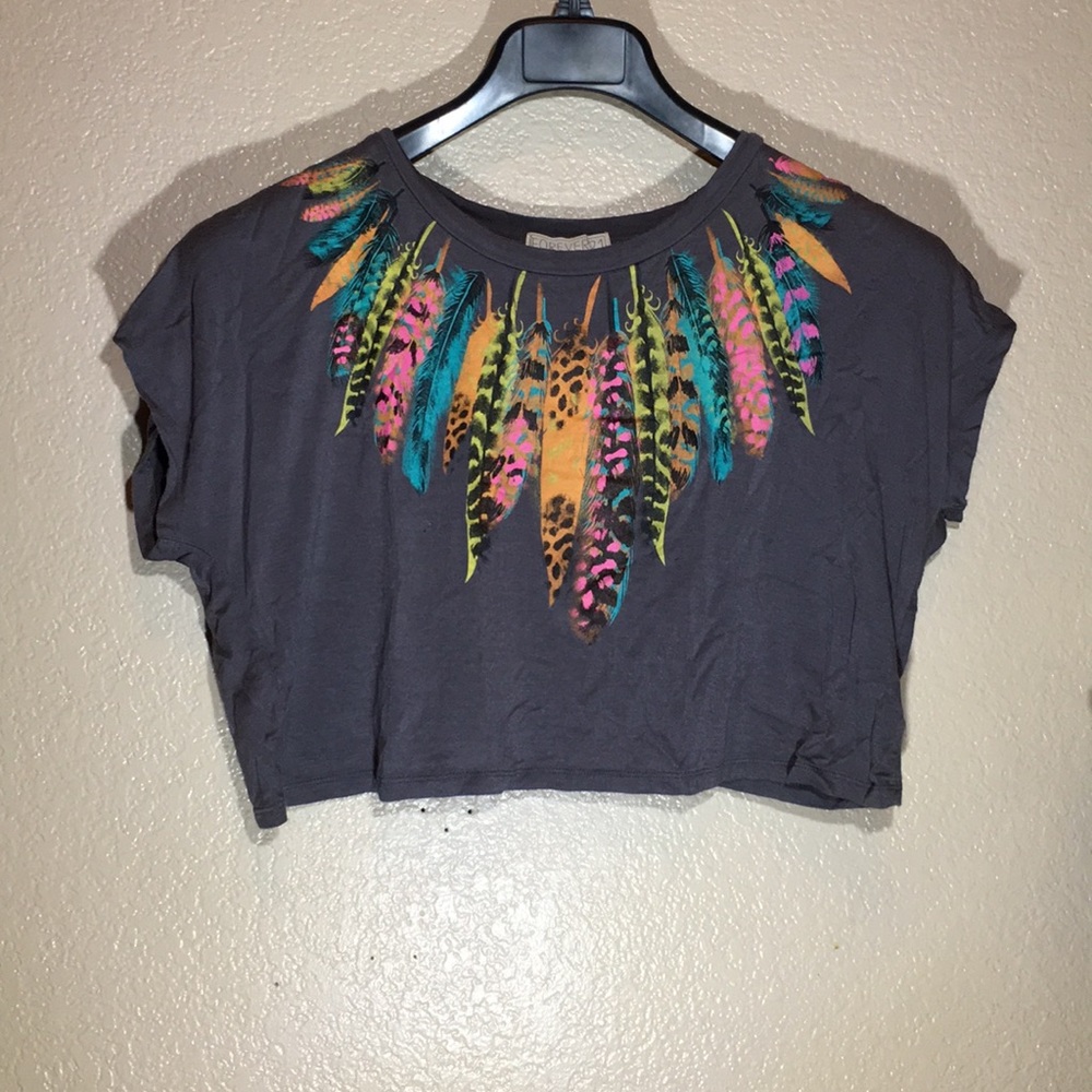 Feather Design Crop Top TShirt